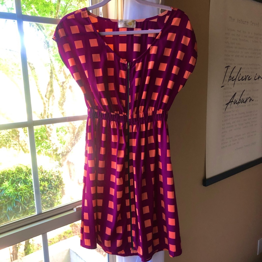 Francescas Purple Orange Square Zip Up Dress